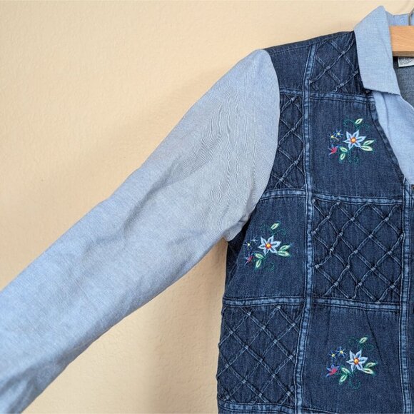 VTG Alfred Dunner Layer Denim Vest/Shirt Button Down sz PM Floral Embroidery - Picture 7 of 8
